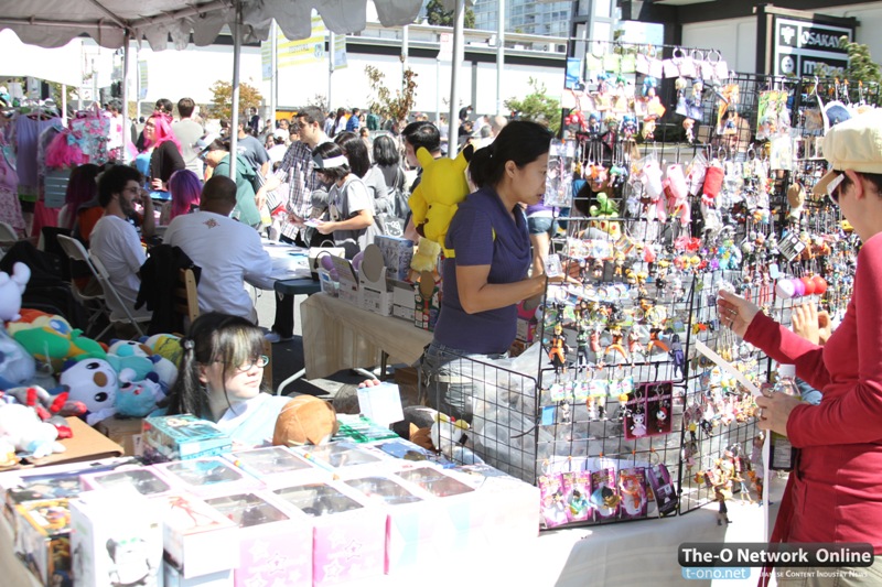 Booths selling anime goods at the Festival.