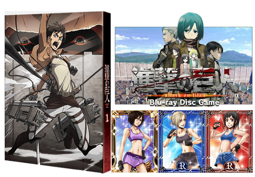 Attack on Titan card game, visual novel and Blu-ray cover